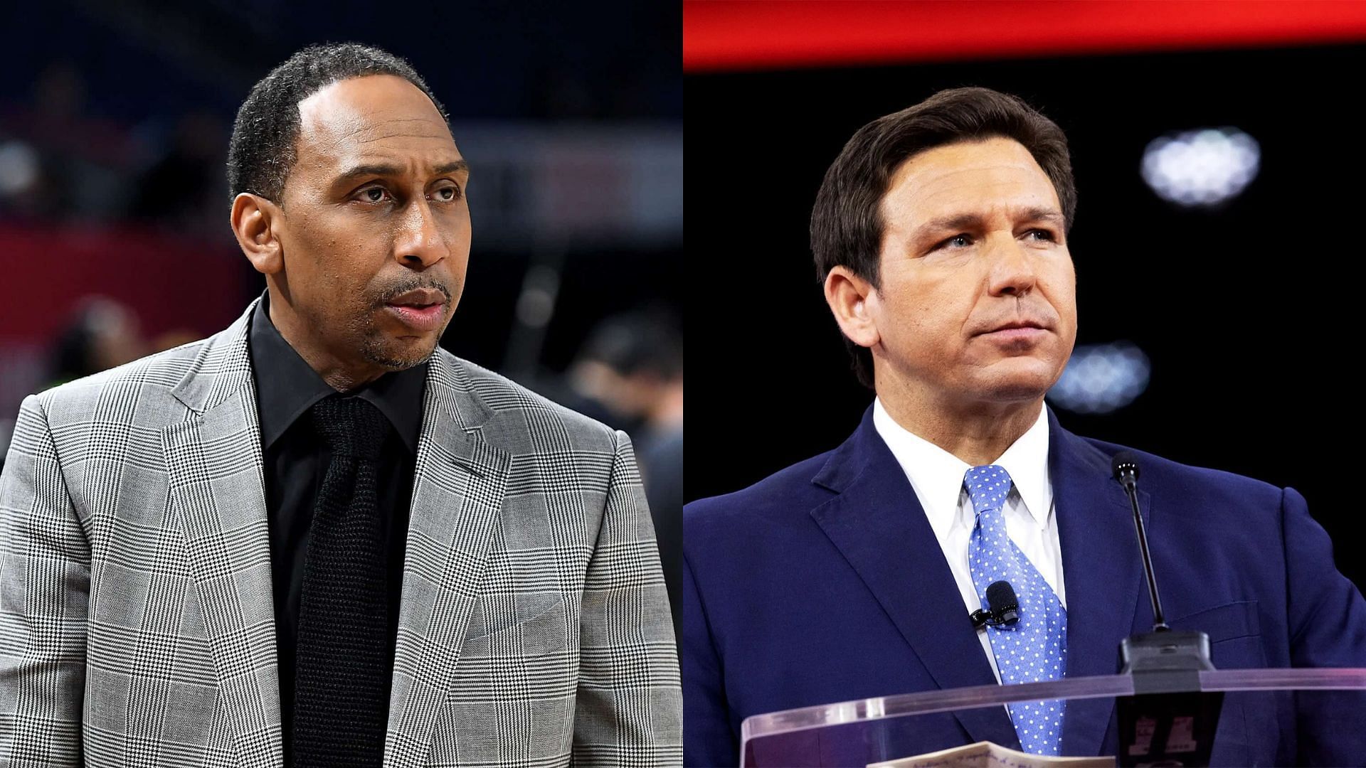 Stephen A Smith (L) goes off on Florida governor and presidential nominee Ron DeSantis (R)