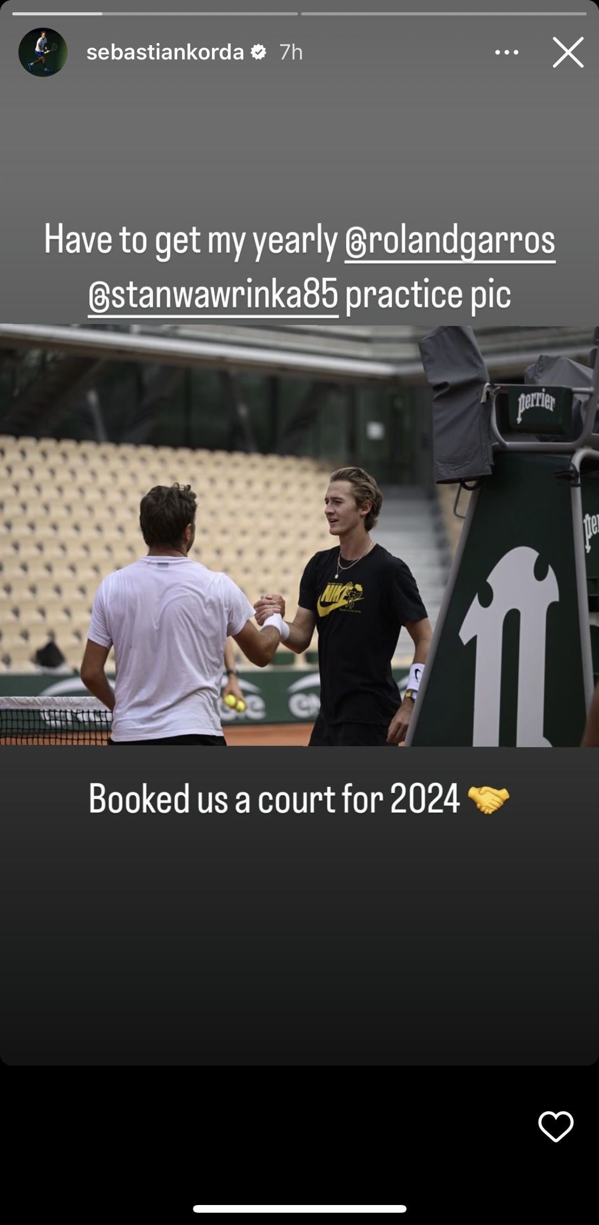 Sebastian Korda&#039;s Instagram story