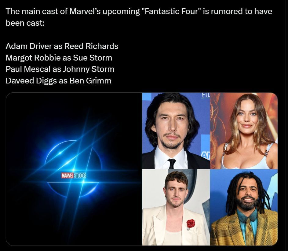 A tweet about Fantastic 4&#039;s cast (Image via Twitter)