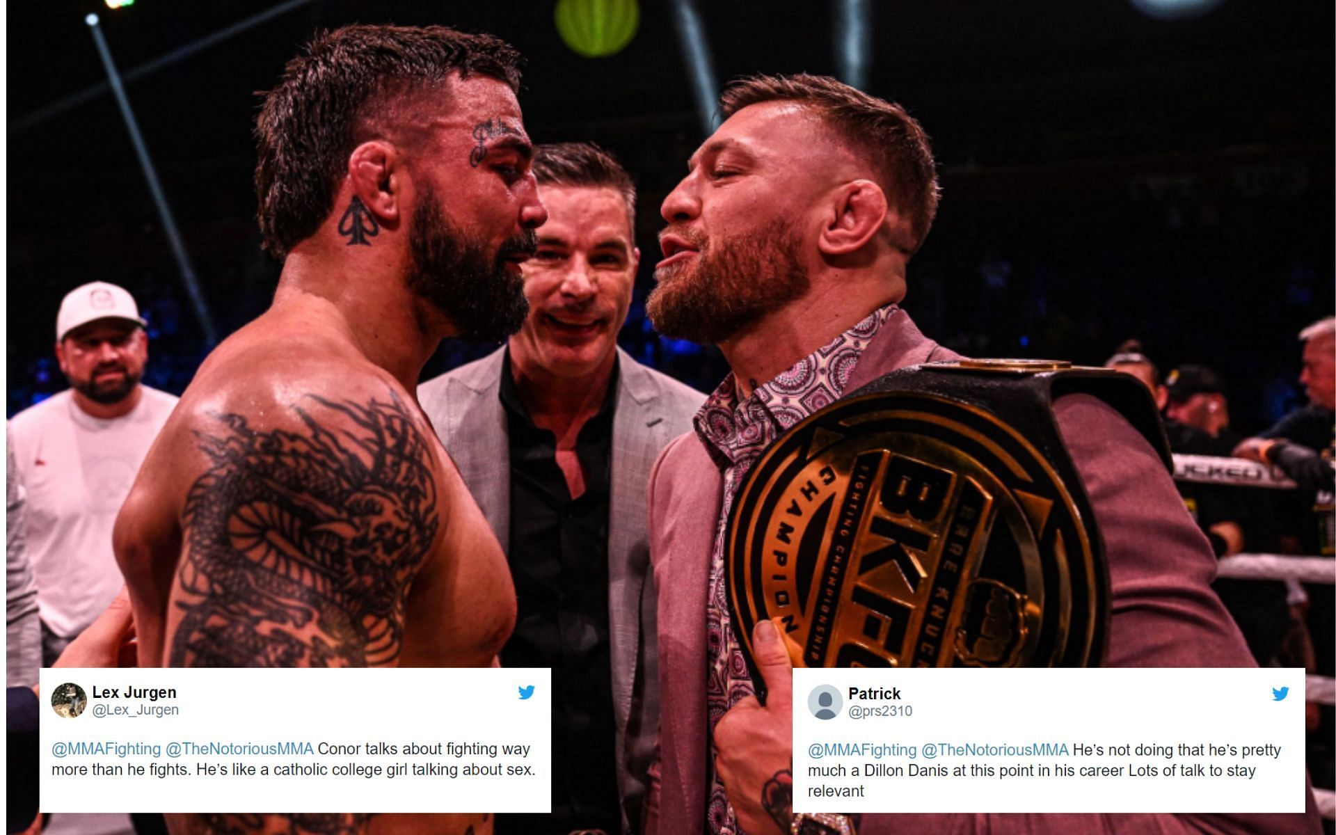 Conor McGregor faceoff Mike Perry [Images via: @MMAFighting on Twitter]