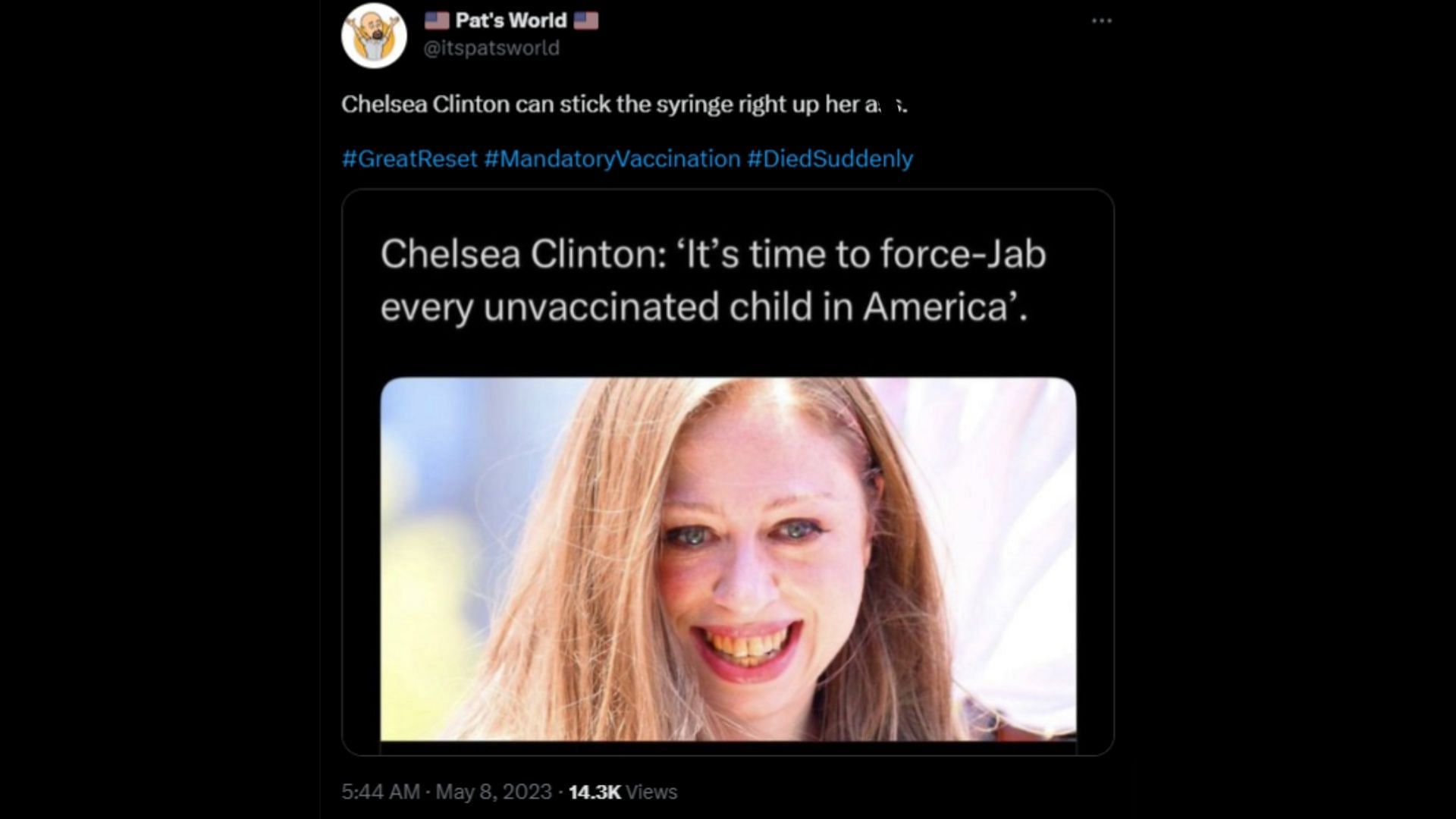 Screenshot of a Twitter user remarking on Chelsea Clinton&#039;s words.