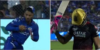 [Watch] Faf du Plessis departs thanks to juggling catch by Vishnu Vinod in the RCB-MI clash