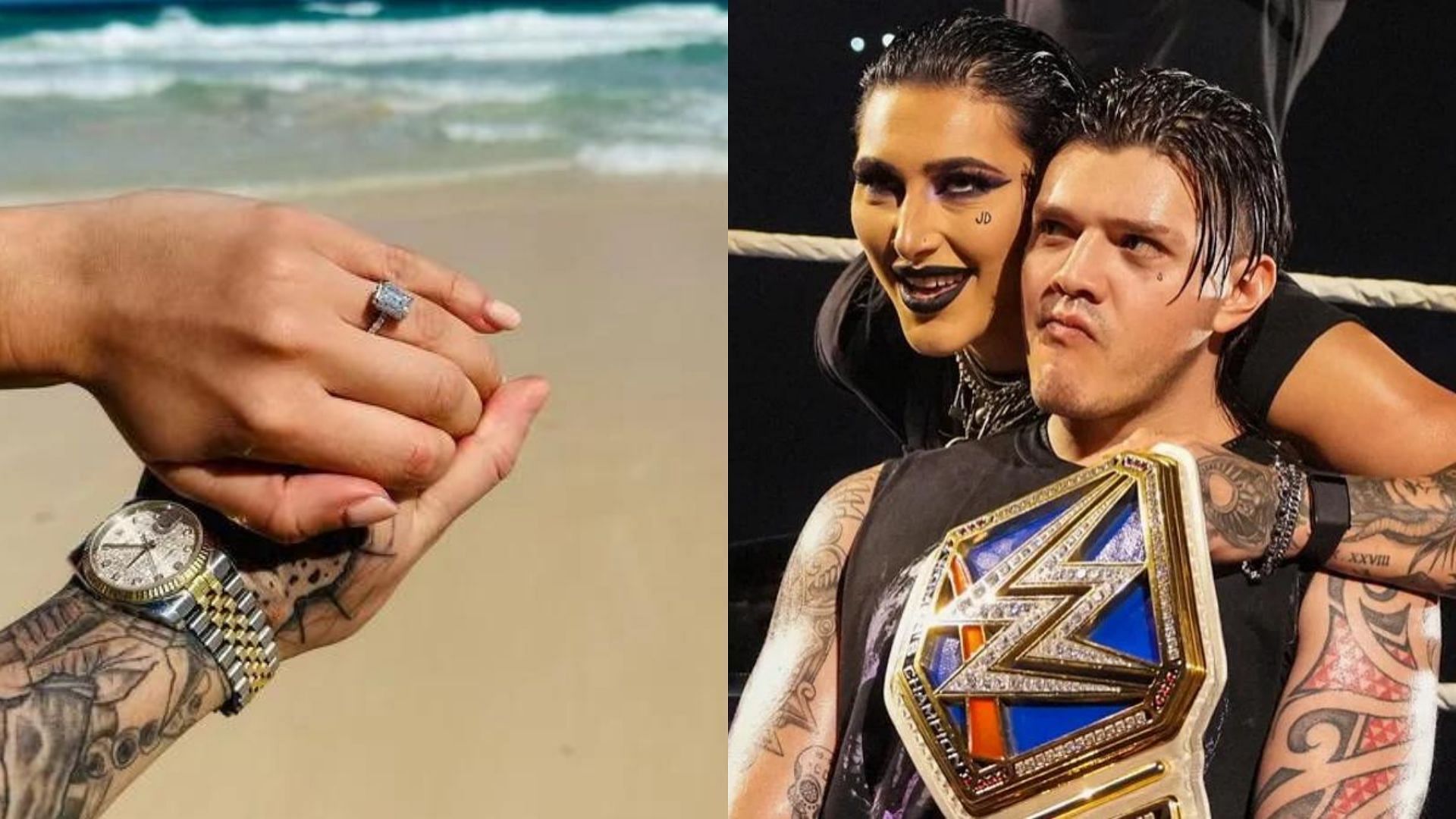 Dominik Mysterio is engaged in real-life (left)