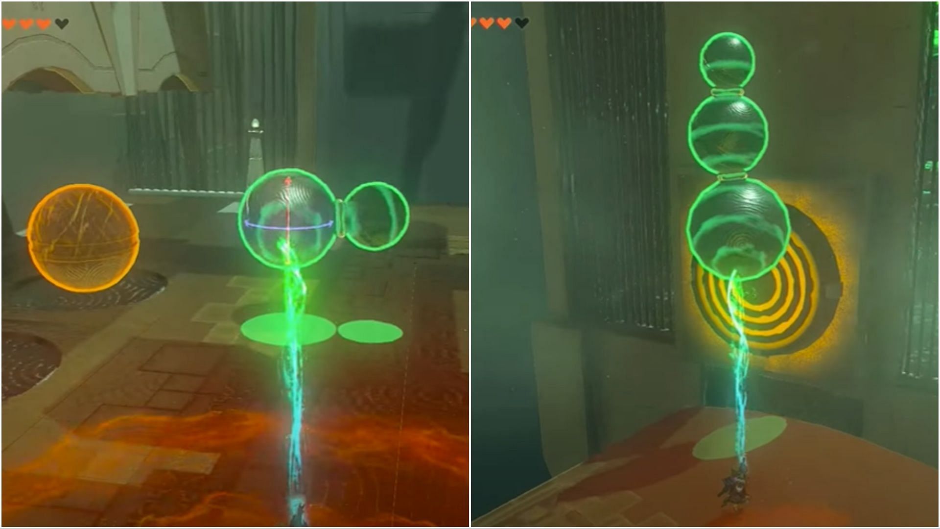 Once the balls are connected, employ the Ultrahand ability to strike the circle (Image via The Legend of Zelda Tears of the Kingdom)