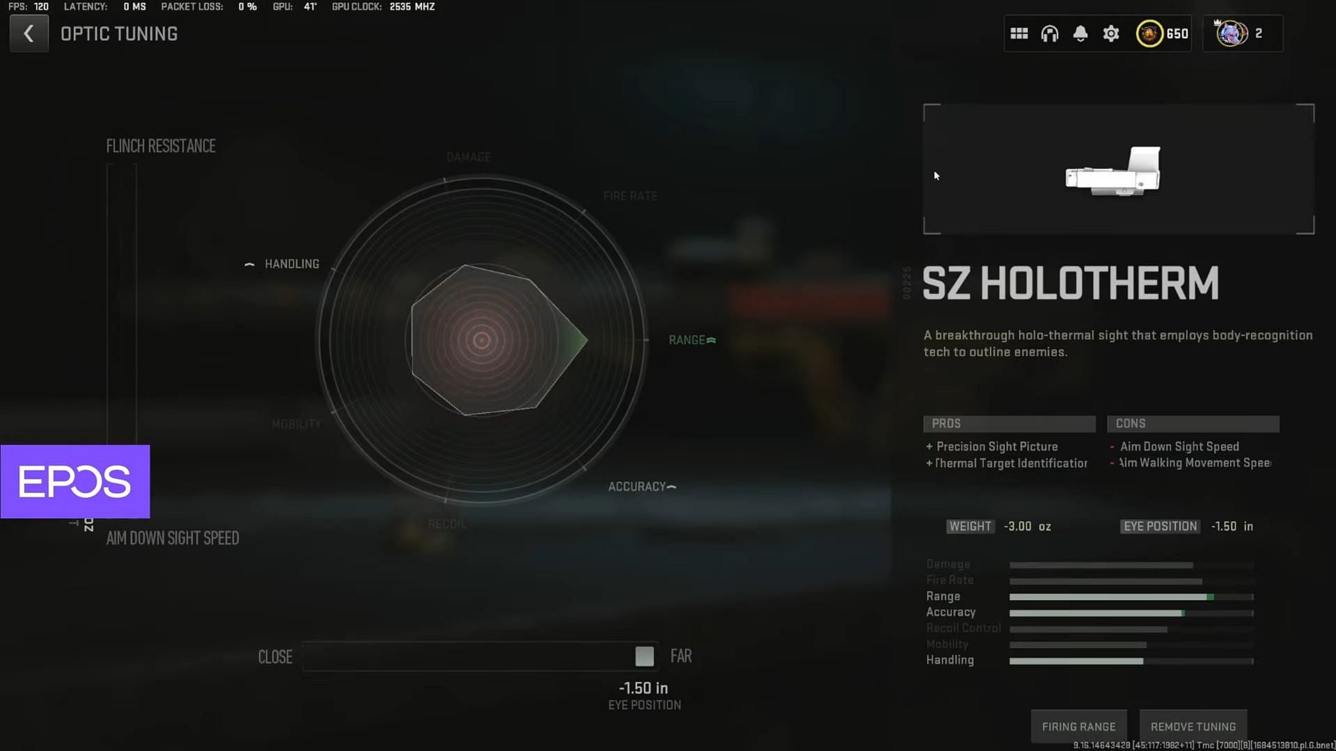 Tuning for SZ Holo Therm (Image via Activision and YouTube/Metaphor)