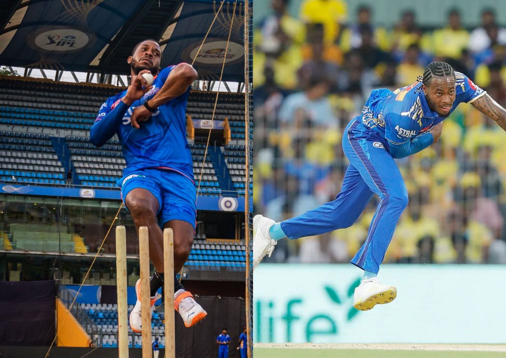 MI picked Chris Jordan as a replacement for Jofra Archer (right). [P/C: Twitter/Mumbai Indians; BCCI]