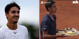 Lorenzo Sonego surprised with a birthday cake after Italian Open 1R win