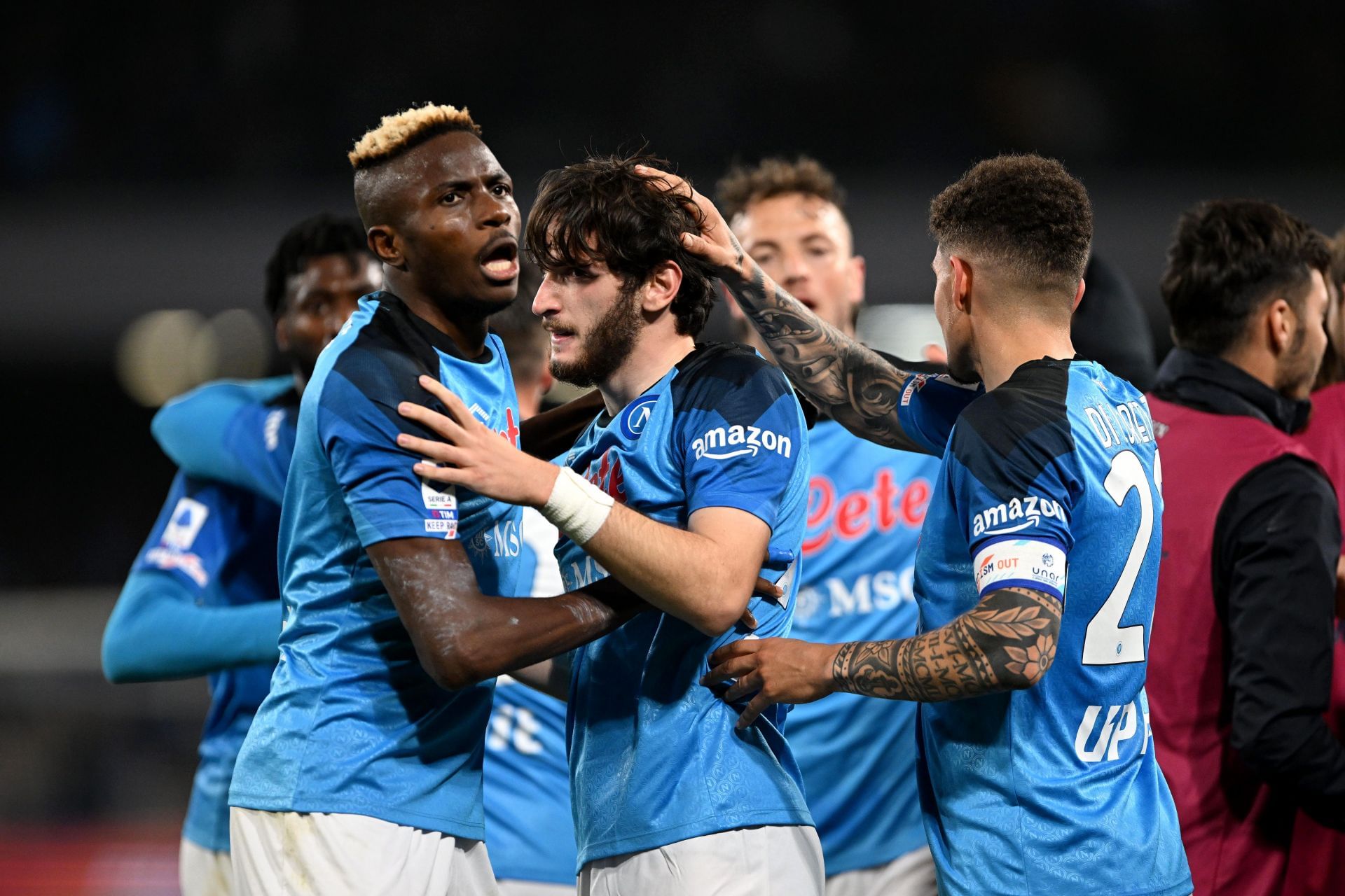 Victor Osimhen (left) and Khvicha Kvaratskhelia (centre) have been incredible for Napoli this season