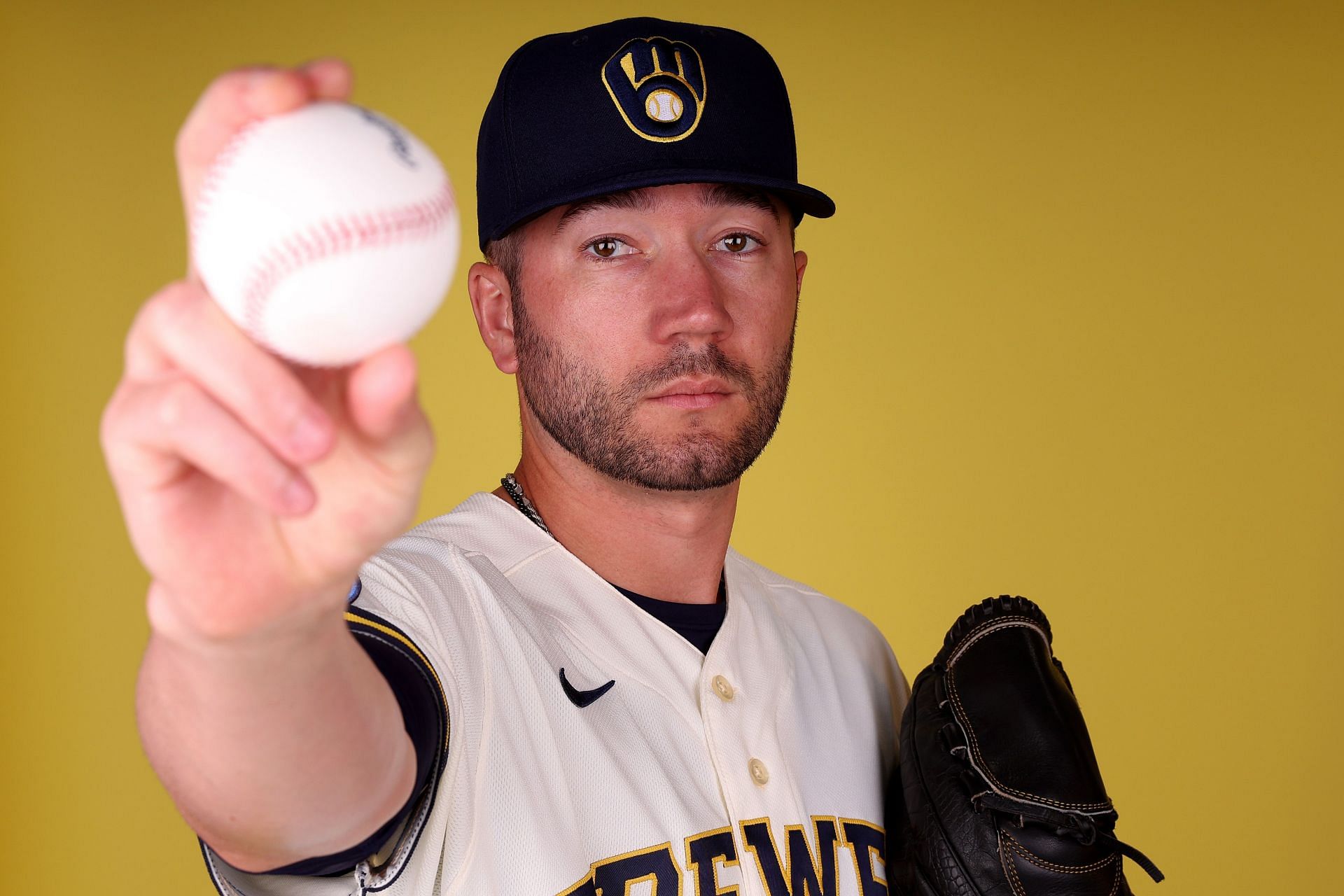 Milwaukee Brewers Photo Day PHOENIX, ARIZONA - FEBRUARY 22: Lucas Erceg #77 of the Milwaukee Brewers poses for a portrait during photo day at American Family Fields of Phoenix on February 22, 2023 in Phoenix, Arizona. (Photo by Steph Chambers/Getty Images)
