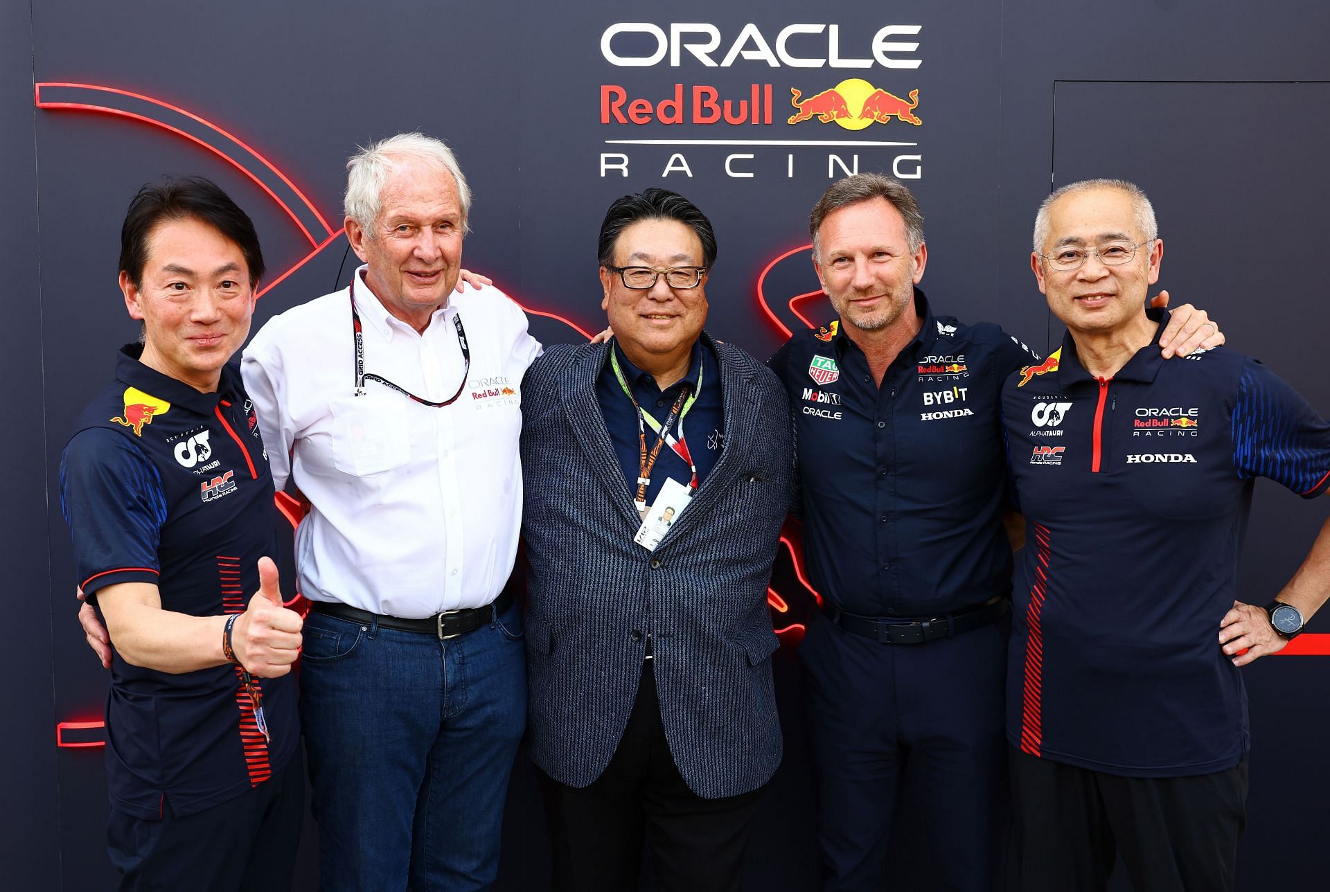 Seiji Kuraishi, Honda Chairman (in the center), Grand Prix of Bahrain 2023