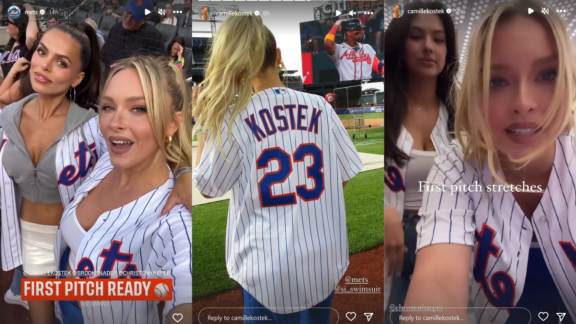 Kostek before throwing the first pitch for the Mets. Image Credit: Camille Kostek&#039;s IG (@camillekostek)