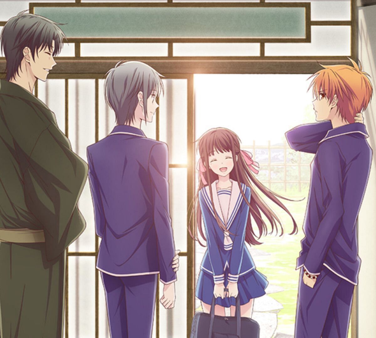 Tooru, Kyou, Yuki, and Kyo&#039;s father as seen in the anime (Image via TMS Entertainment)