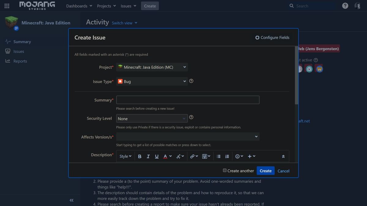 How to report Minecraft bugs and glitches