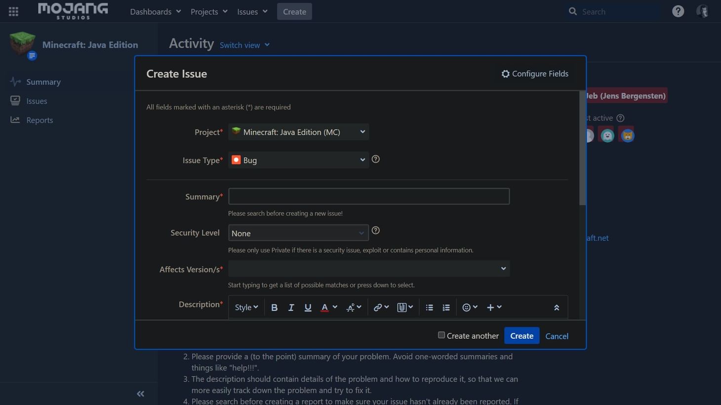 How to report Minecraft bugs and glitches