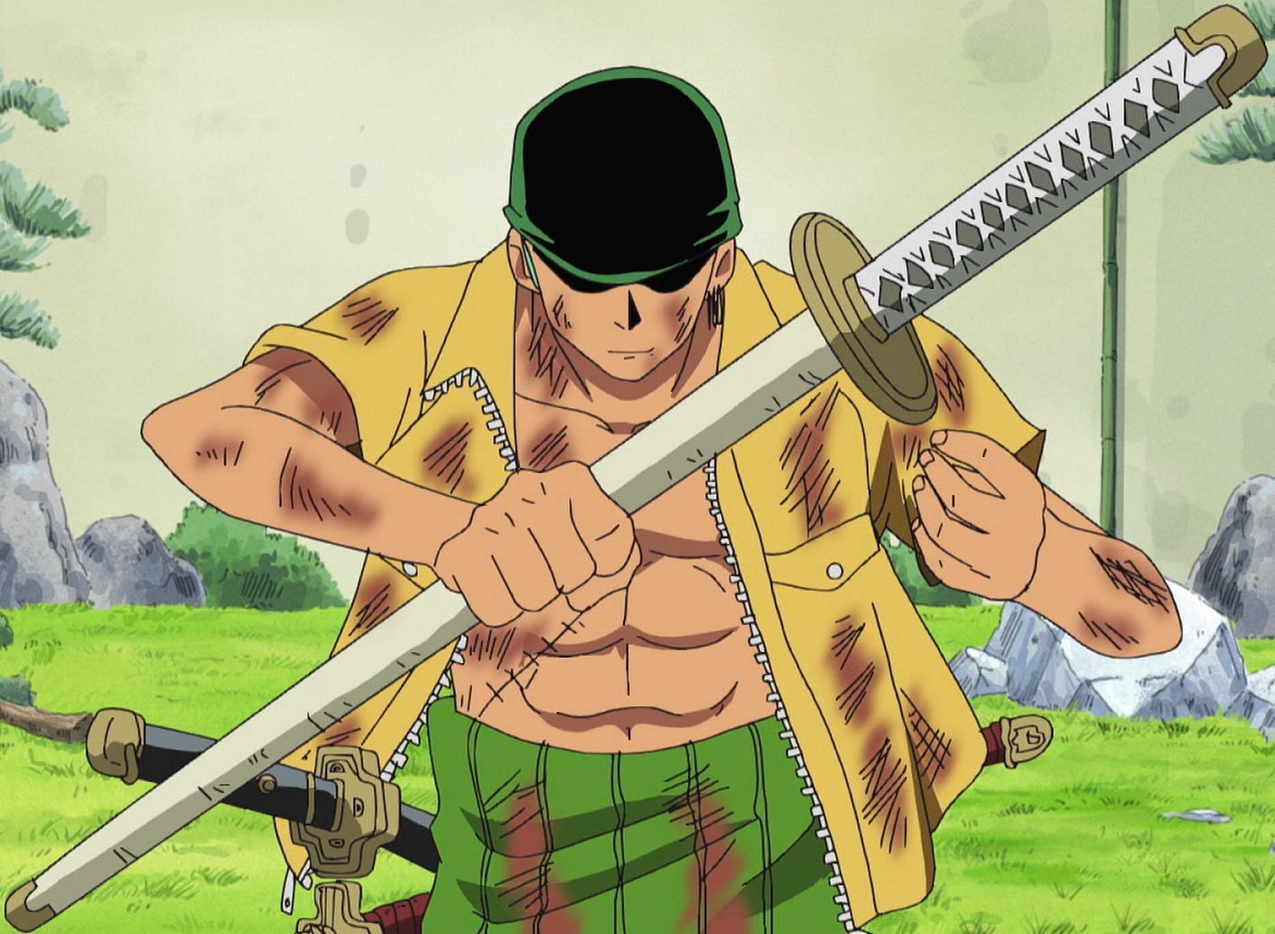 Roronoa Zoro with his most treasured blade (Image via Studio Pierrot)