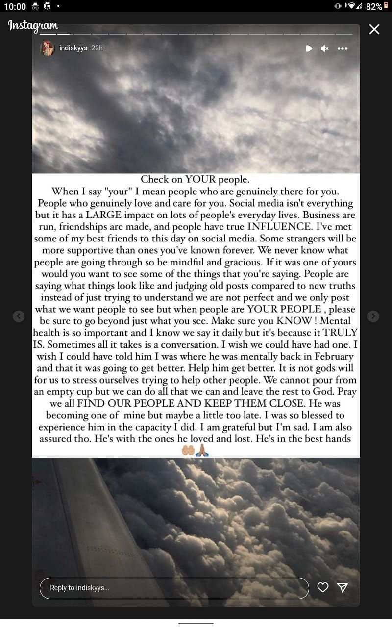 Stephanie Skyy speaking on PurpleReignEra&#039;s death (screenshot from her Instagram account @indiskyys)