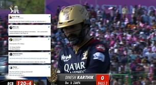 "Kick him out of the team!" - Fans troll Dinesh Karthik for a 2-ball duck vs RR in IPL 2023