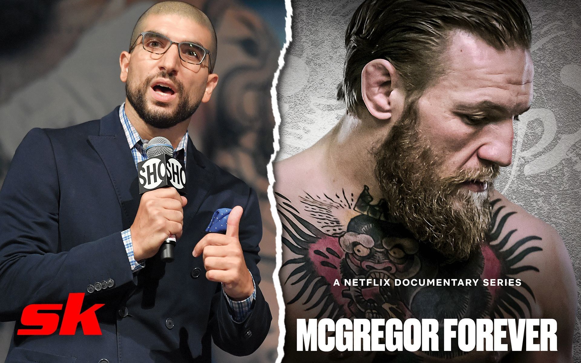 Ariel Helwani (Left); Conor McGregor (Right) [*Image courtesy: left image via Getty Images; right image via @the_w_returns Twitter account]