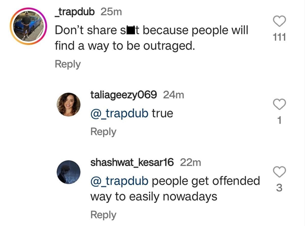 A comment reacting to the video (Image via Instagram/@ )