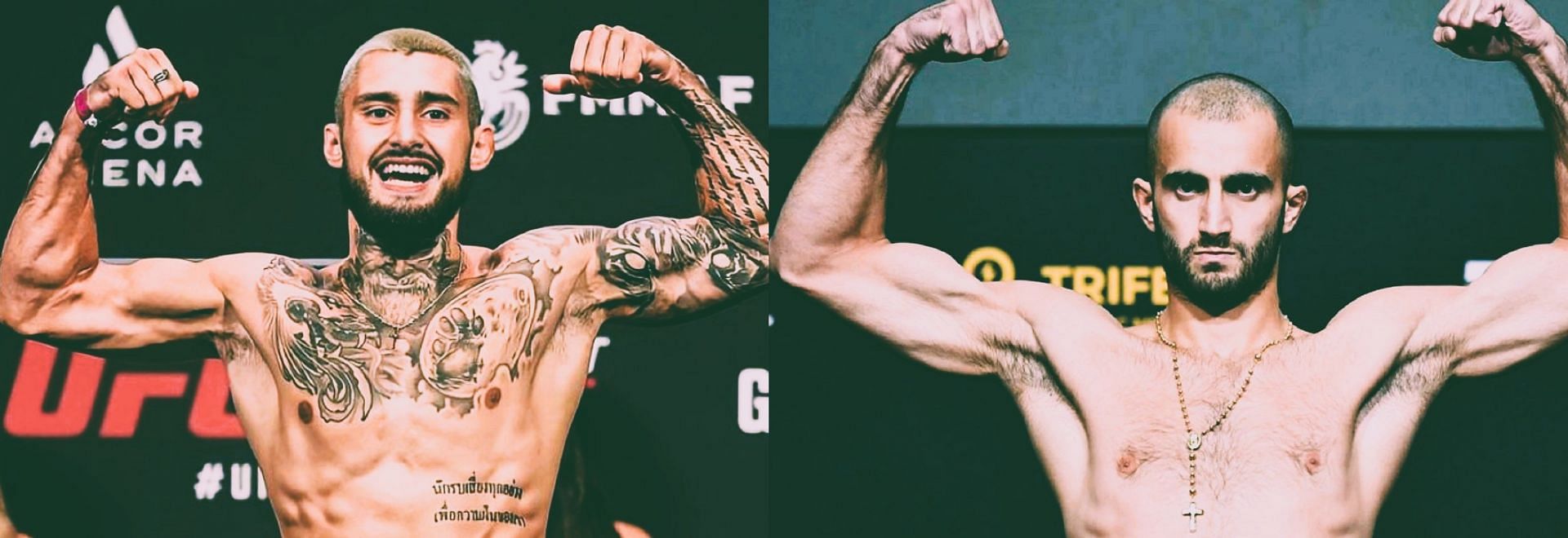 Jourdain vs. Chikadze [Images via @charlesjourdain1 &amp; @knockoutcancer on Instagram]