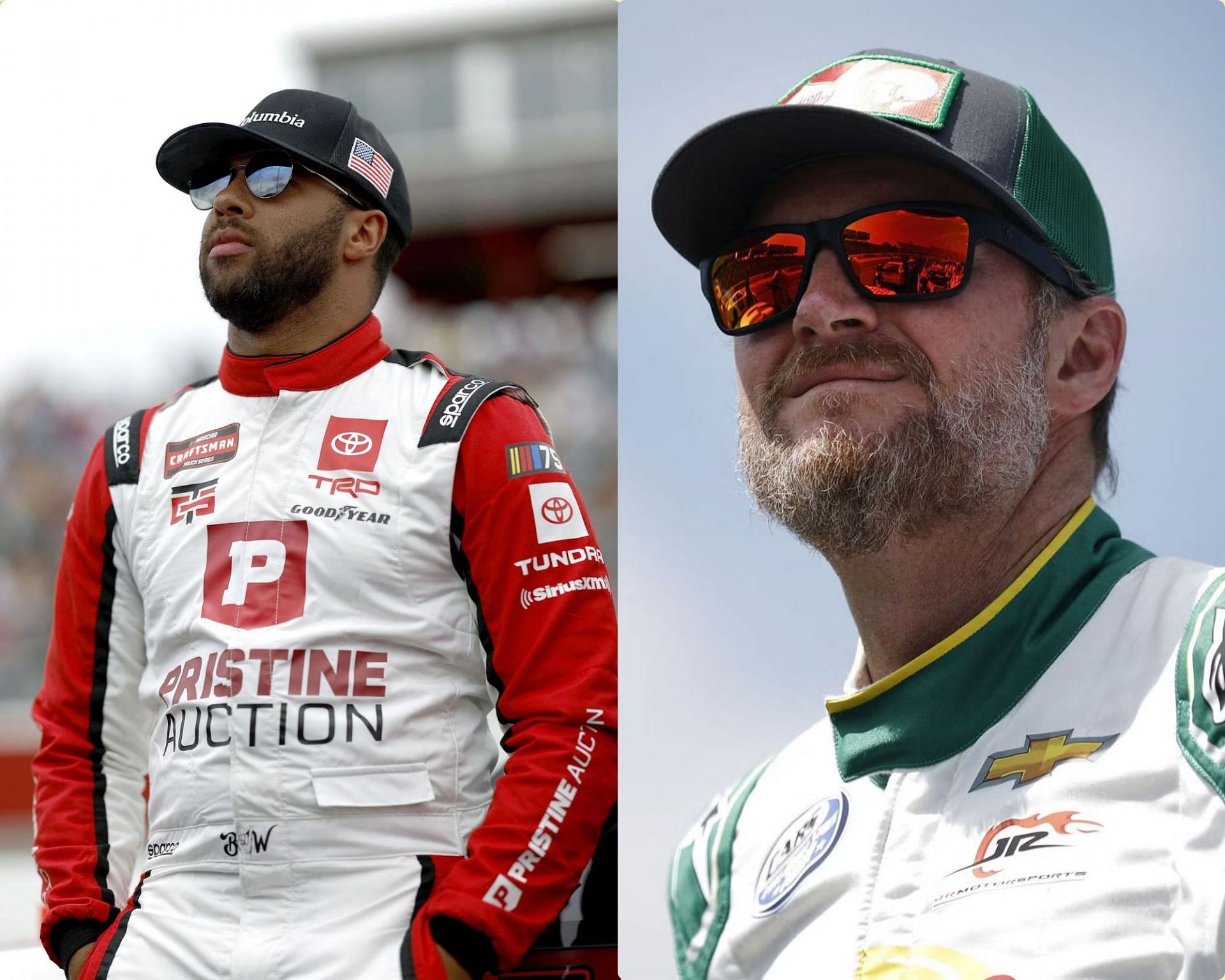 NASCAR Cup Series drivers Bubba Wallace (L) and Dale Earnhardt Jr. (R). (Left Photo by Chris Graythen/Getty Images) (Right Photo by Jared C. Tilton/Getty Images)