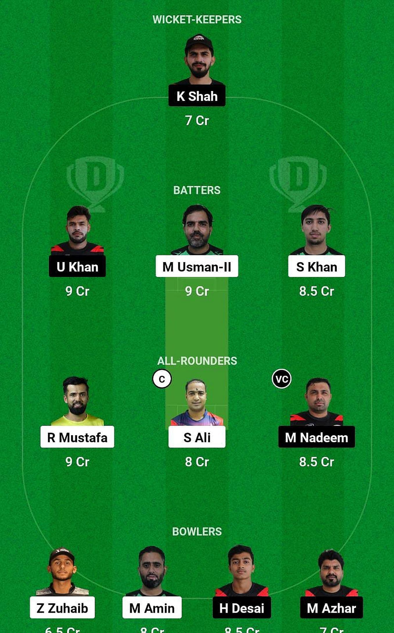 FUJ vs SHA Fantasy Suggestion Team 1