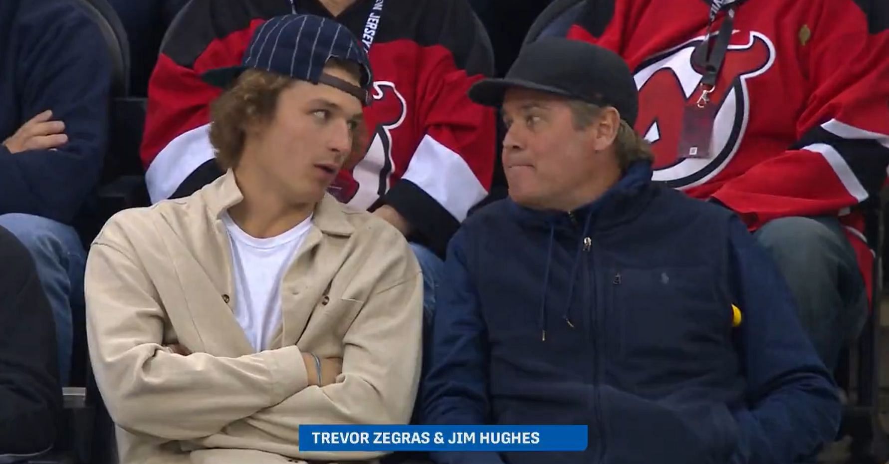 Trevor Zegras spotted with Hughes family at Game four between