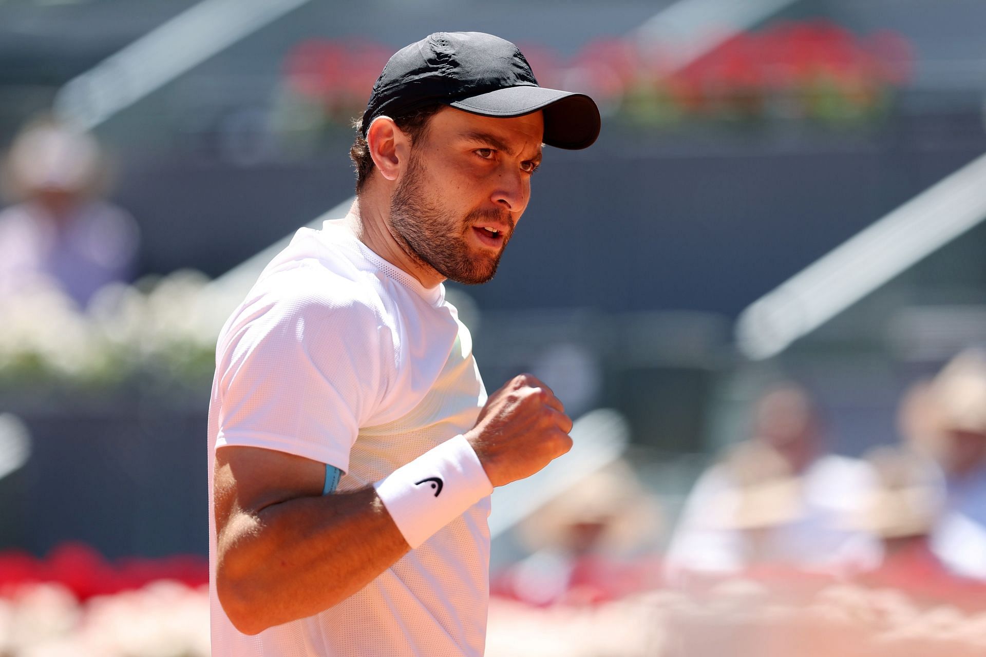 Aslan Karatsev pictured at the 2023 Mutua Madrid Open - Day Eleven.