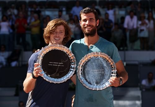 Karen Khachanov and Andrey Rublev won the 2023 Madrid Open men's doubles title.