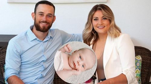 Tampa Bay Rays All-Star Brandon Lowe with his wife Madison; Brandon and Madison's newborn son, Emmett Dean (inset)
