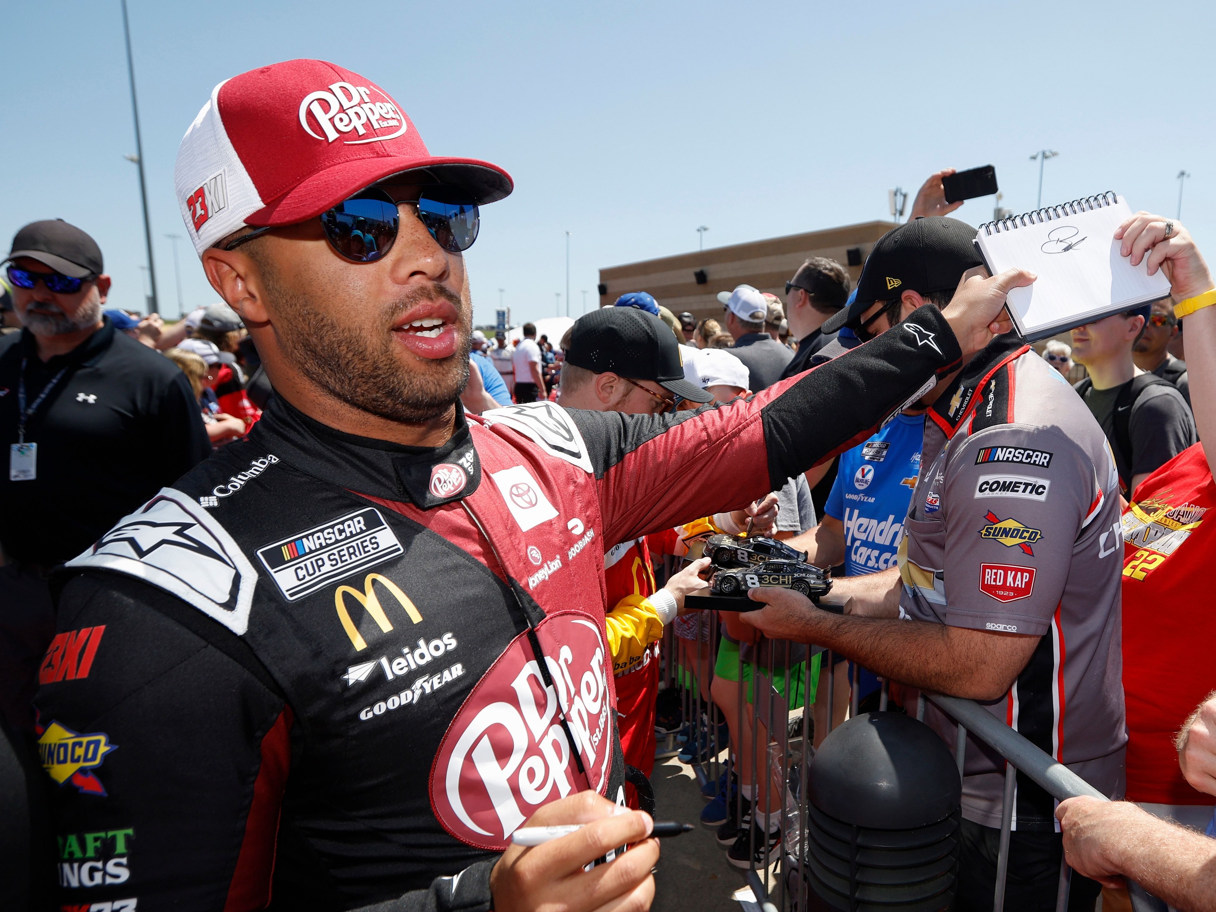 Bubba Wallace prior to the 2023 NASCAR Cup Series Advent Health 400 at Kansas Speedway in Kansas City, Kansas. (Photo by Sean Gardner/Getty Images)