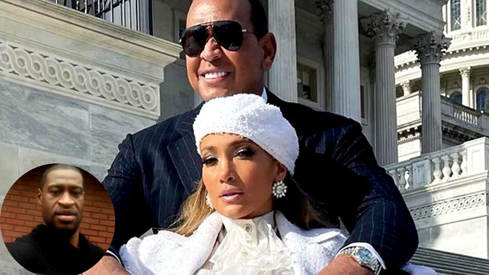 Alex Rodriguez with Jennifer during their relationship; George Floyd (inset)