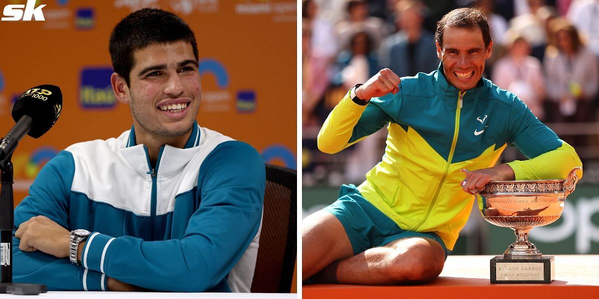 Carlos Alcaraz (L) and Rafael Nadal (R)