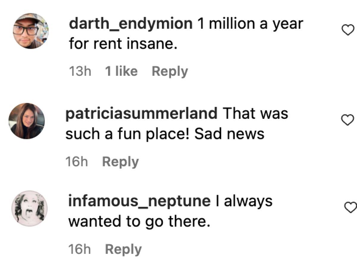Instagram users&#039; reactions on Pump restaurant&#039;s closing (Image via Instagram)
