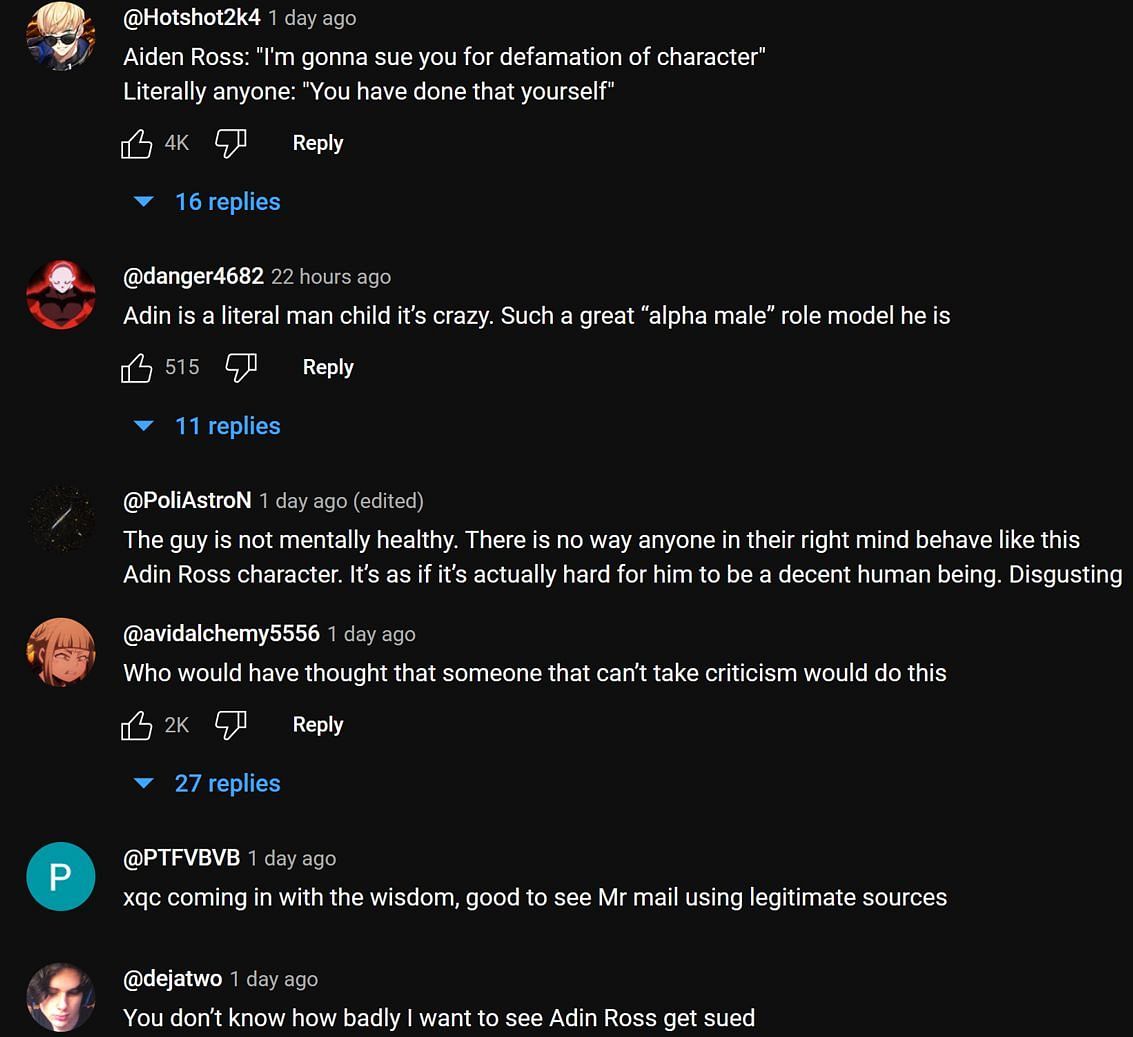 Fans in the YouTube comments section reacting to the streamer&#039;s take (Image via Mogul Mail/YouTube)