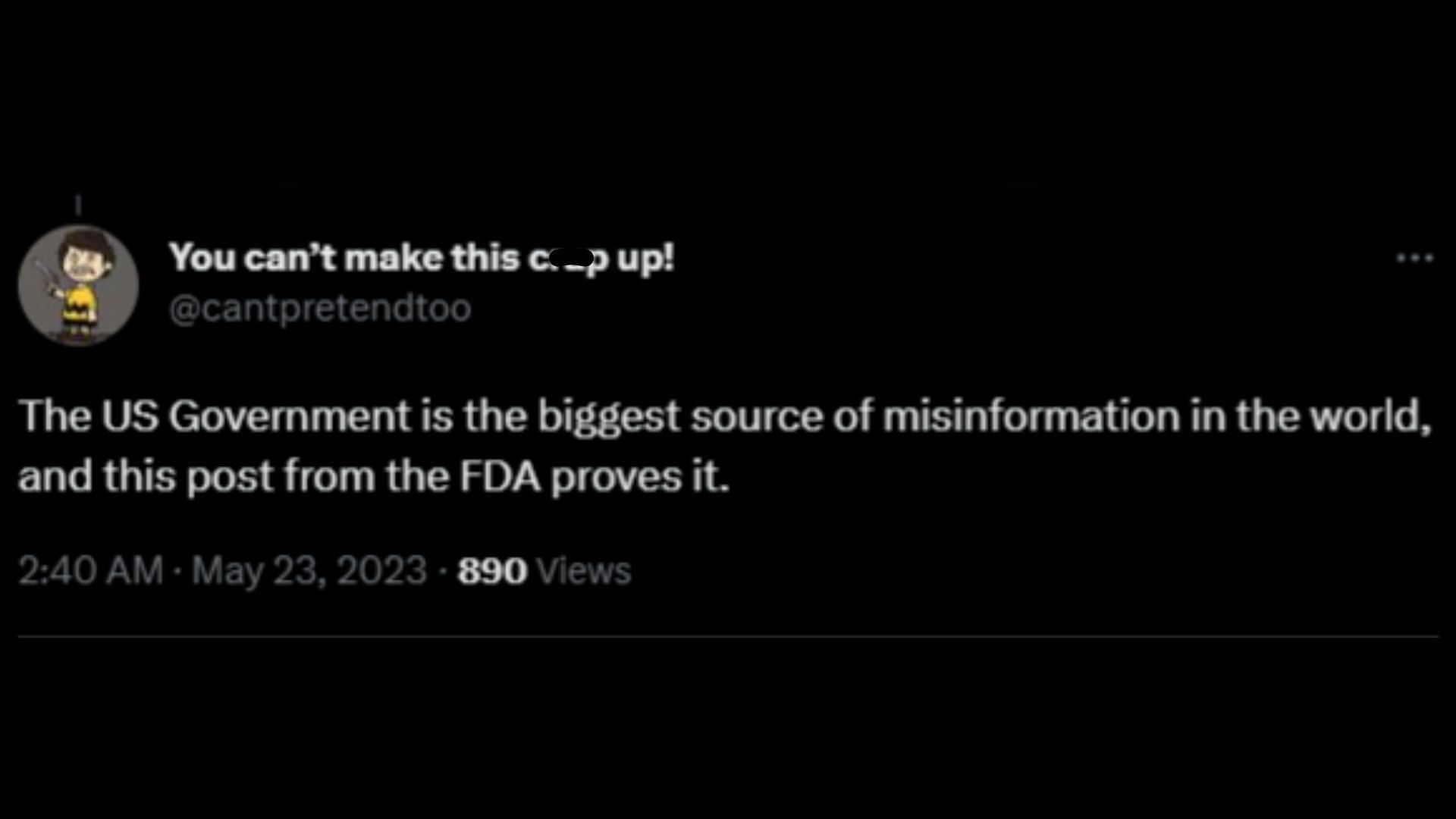 Screenshot of a Twitter user mocking the FDA&#039;s video on spreading misinformation. (Photo via @US_FDA/Twitter)