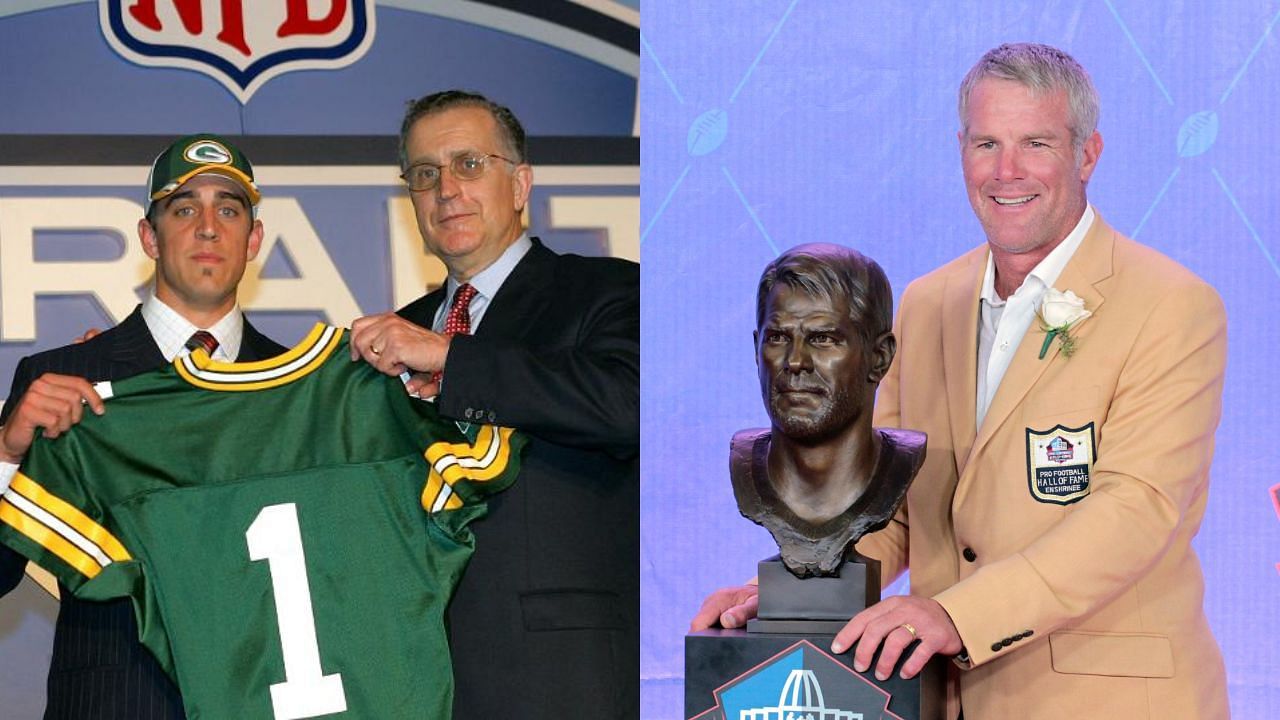 Aaron Rodgers (L) had a rough start to his career with Brett Favre (R) and the Packers