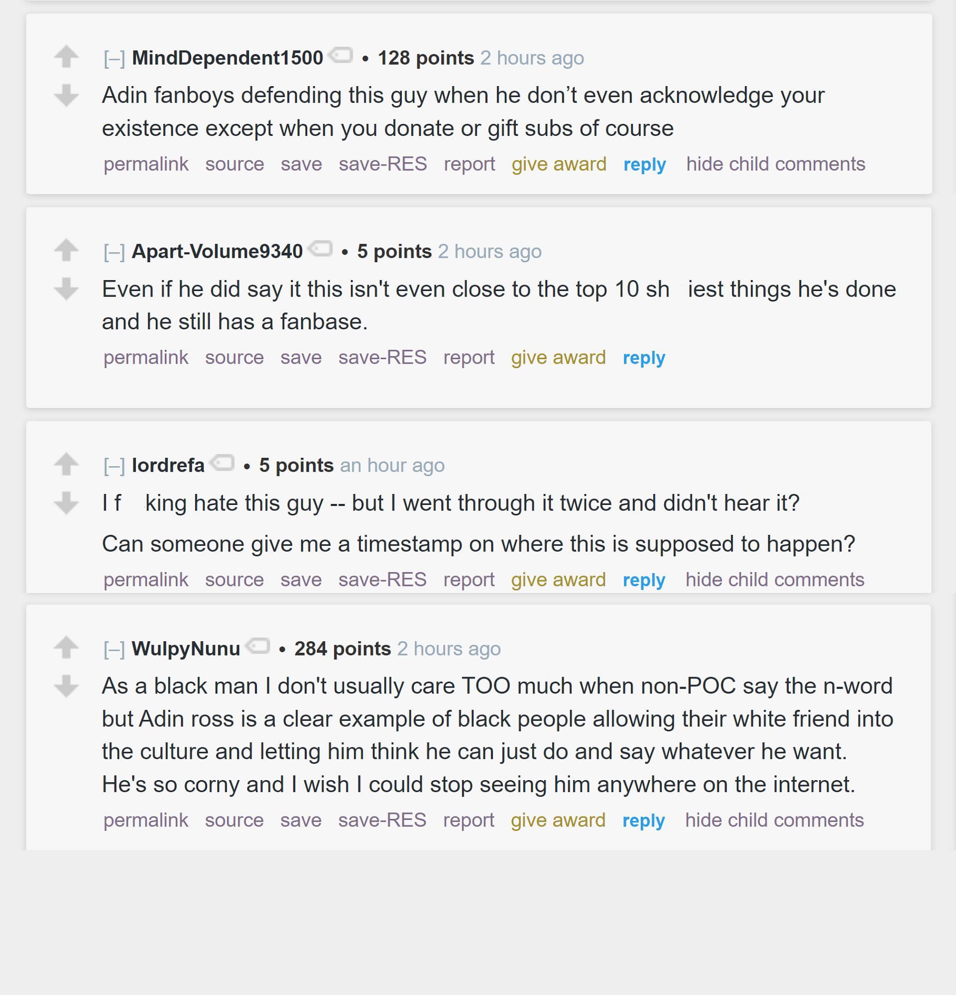 Redditors on the streamer-focused forum sharing their thoughts on Ross&#039; controversial clip (Image via r/LivestreamFail)