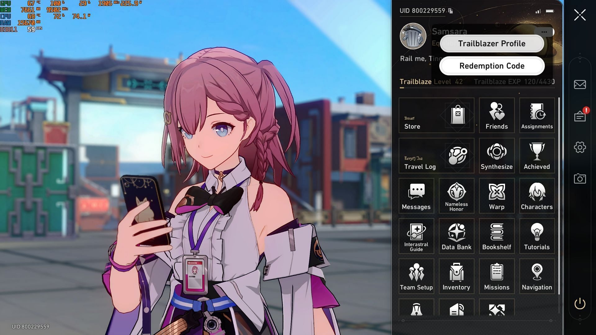 ERedemption code option within Honkai Star Rail (Image via HoYoverse)