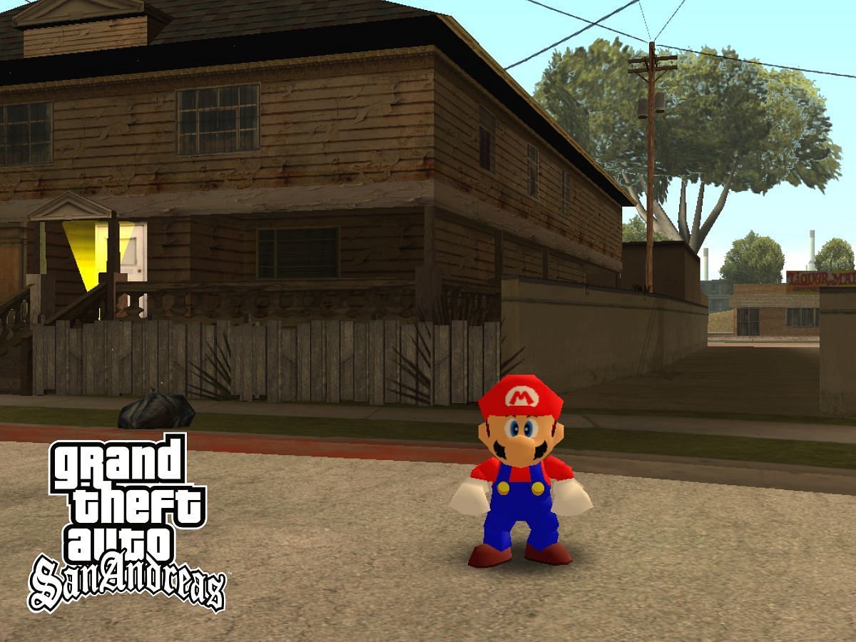 Players can now follow the damn train as Mario in GTA San Andreas (Image via GitHub/headshot2017)