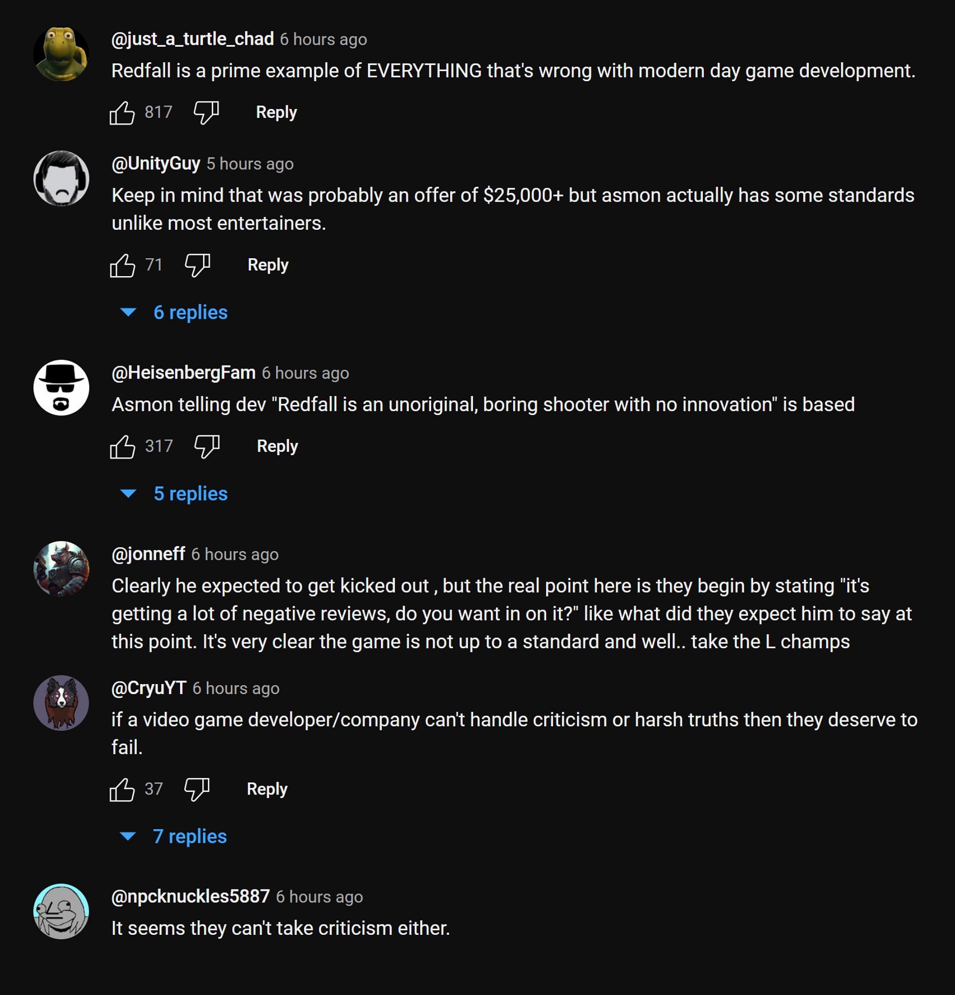 Fans in the YouTube comments section reacting to the streamer&#039;s clip (Image via Asmongold Clips/YouTube)