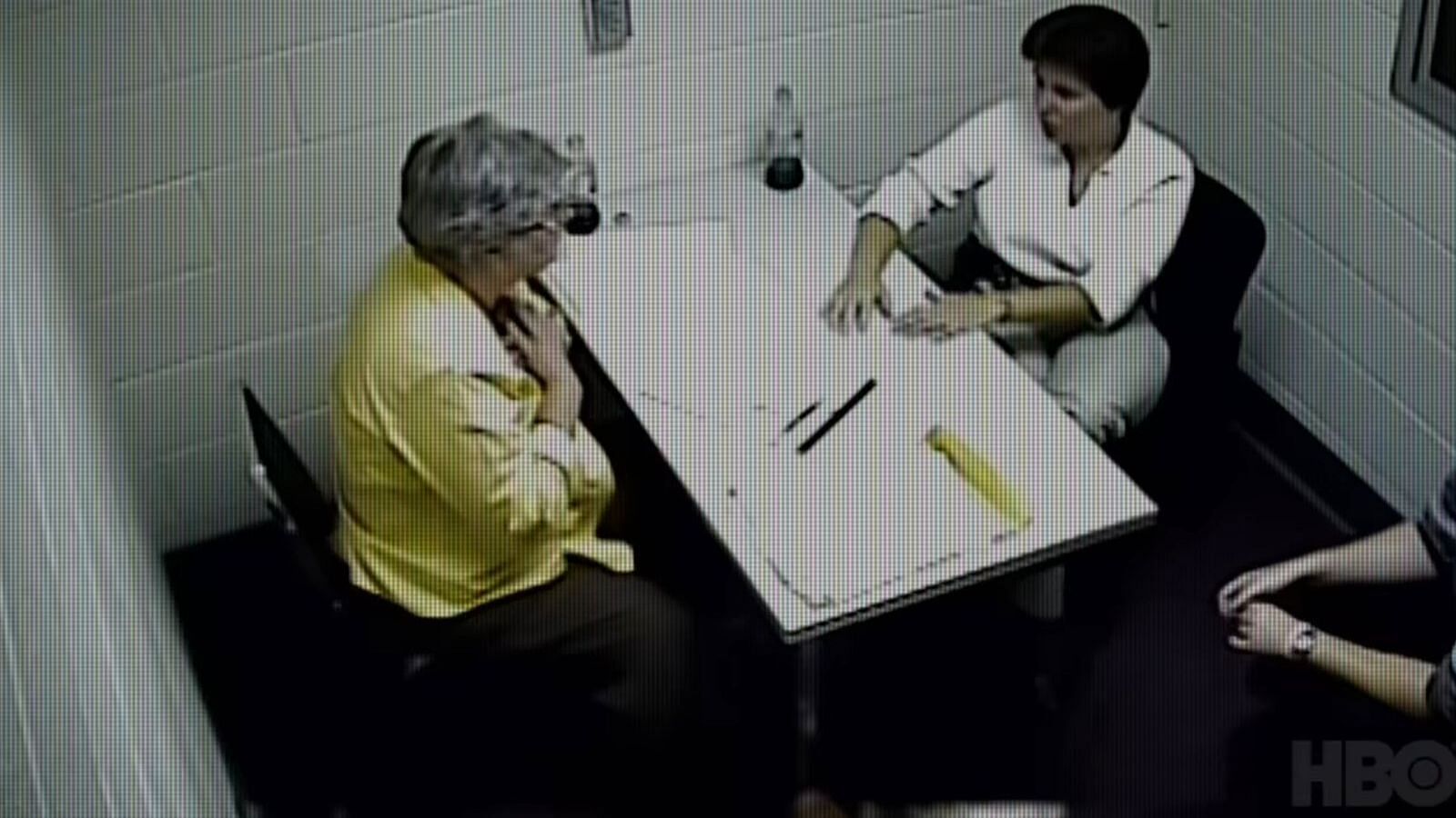 Stephen Pandos&#039; mother during an investigation with the police in 1987 (Image via HBO)