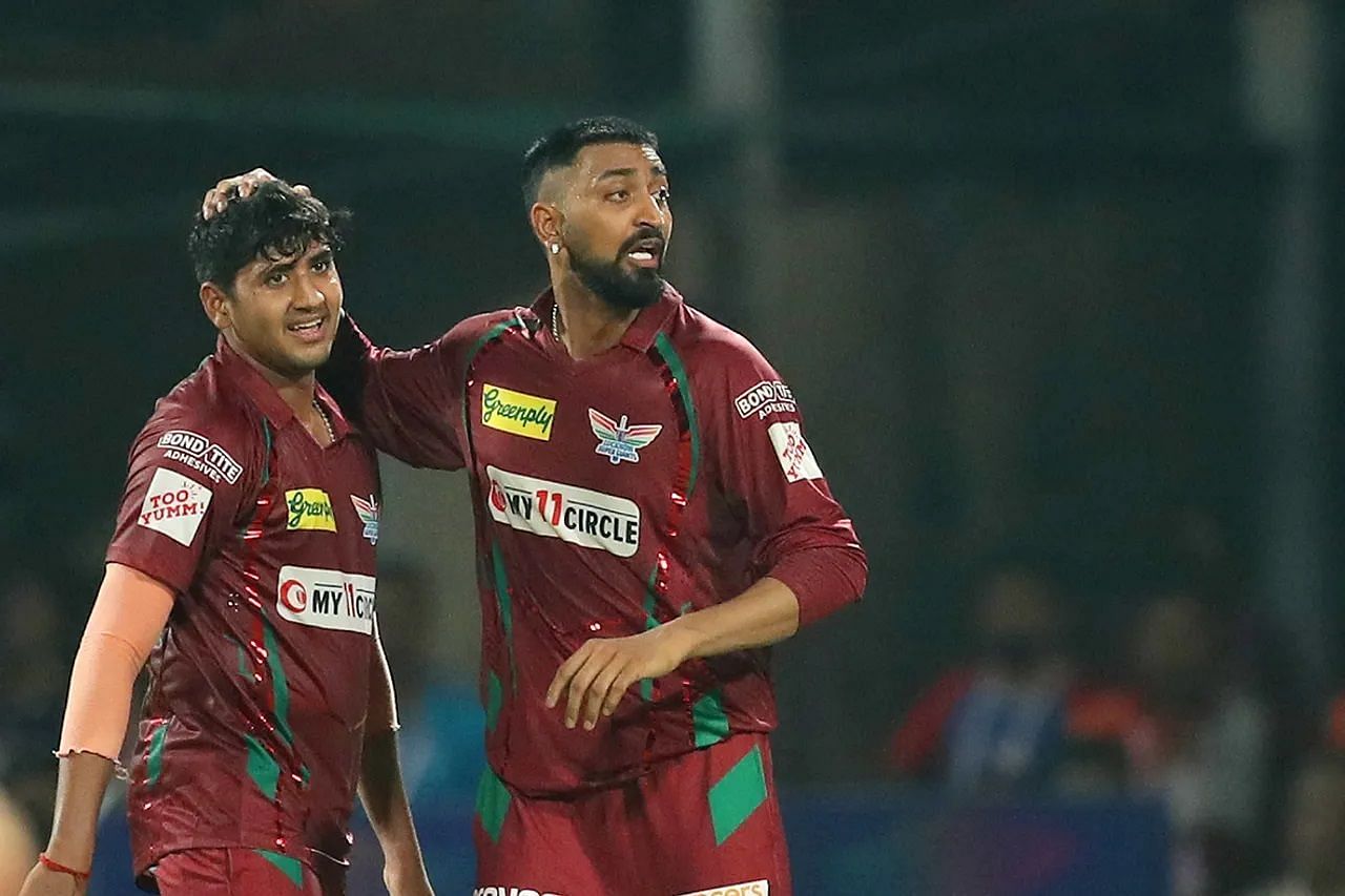 Yash Thakur (left) bowled the match-winning final over for the Lucknow Super Giants. [P/C: iplt20.com]