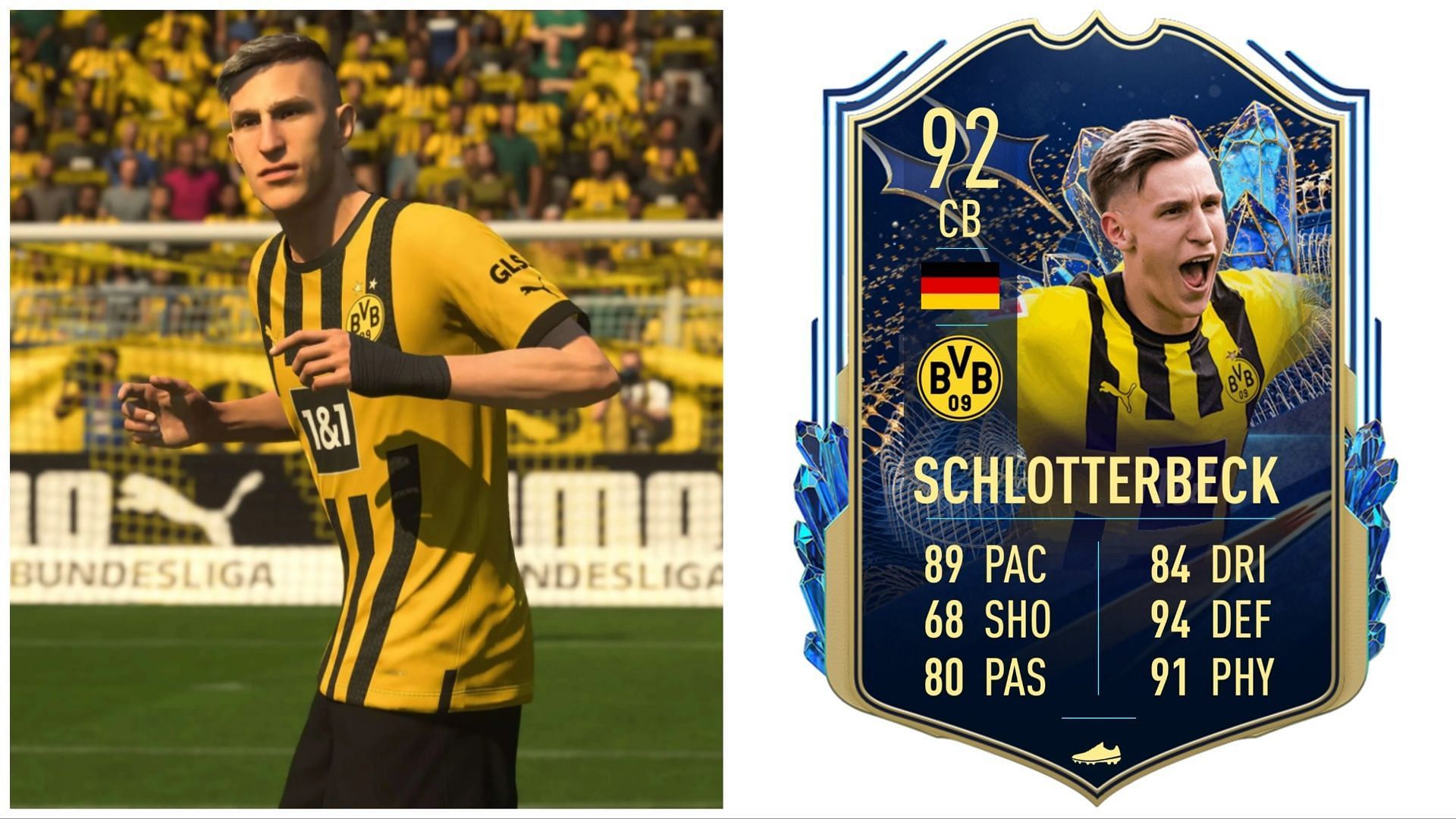 TOTS Schlotterbeck has been leaked (Images via EA Sports and Twitter/FIFA23Leaked_)