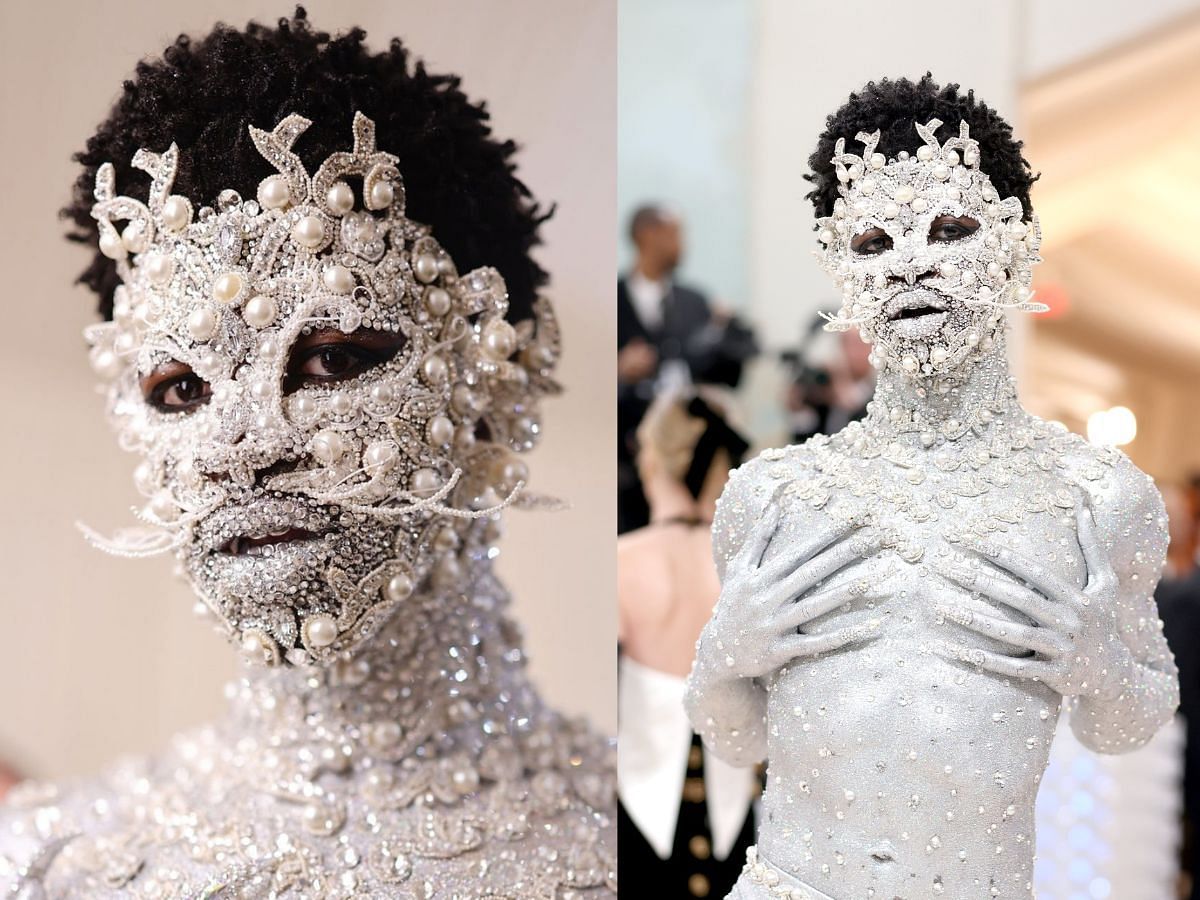 Lil Nas X carried a nude silver body look for Met Gala 2023 (Image via Twitter/@andscape)