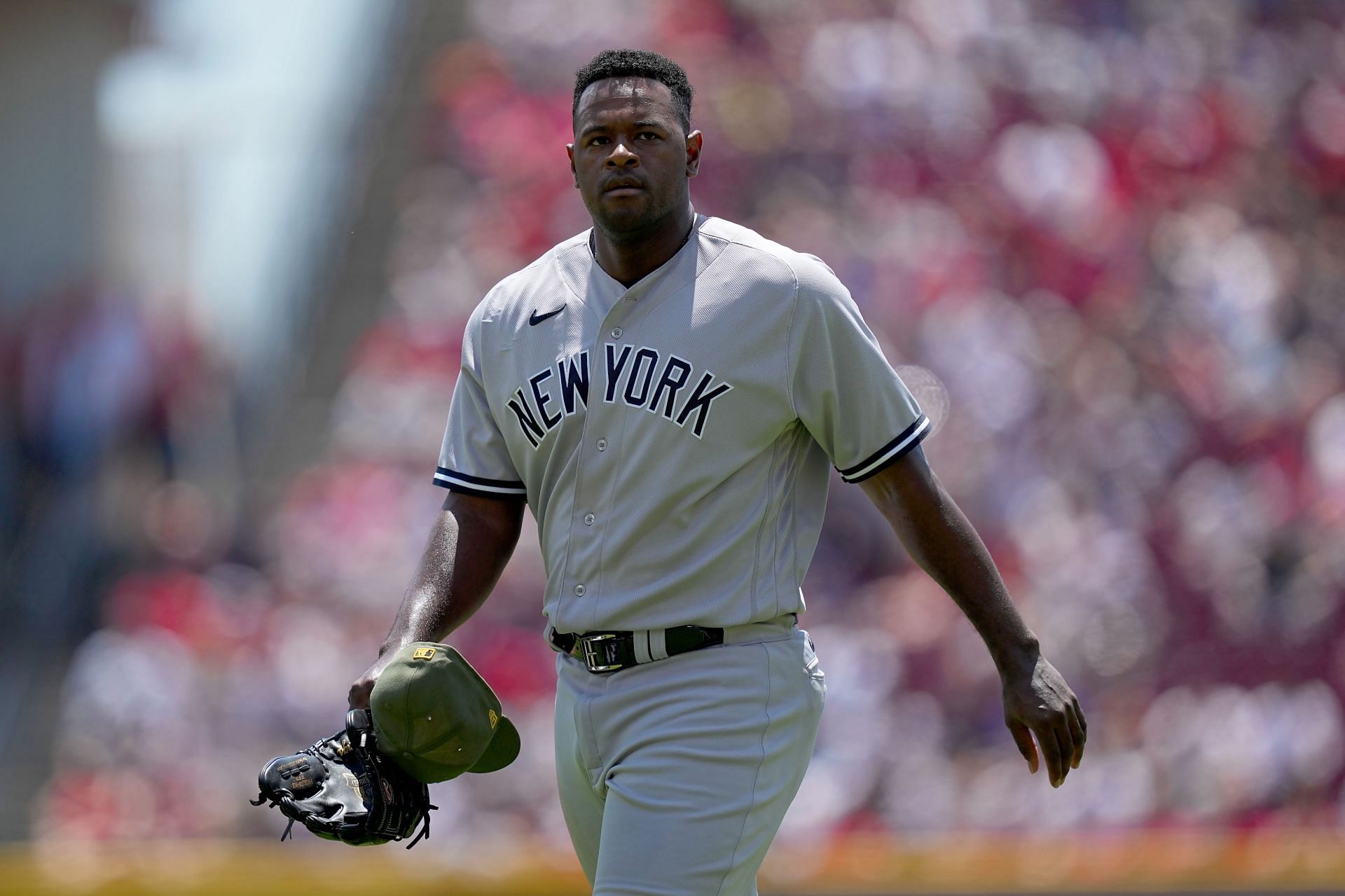 Luis Severino #40 of the New York Yankees walks off the field