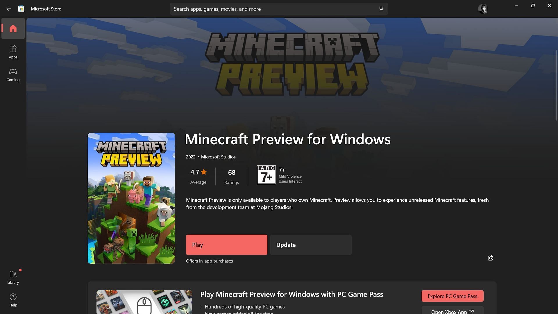 Minecraft Bedrock beta preview 1.20.0.23 can be installed through the Microsoft Store on Windows (Image via Sportskeeda)