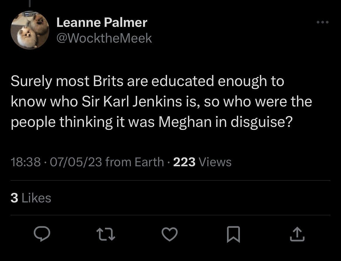 Twitter user commented on the rumor that Sir Karl Jenkins was actually Meghan Markle (Image via Twitter/ NoContextBrits)