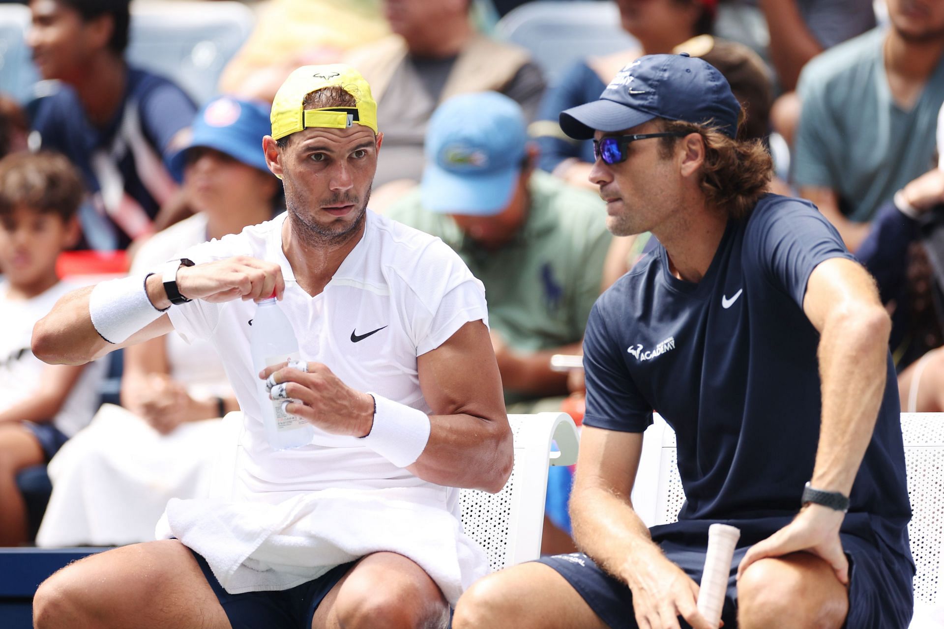 Rafael Nadal (L) and Carlos Moya at the 2022 US Open.
