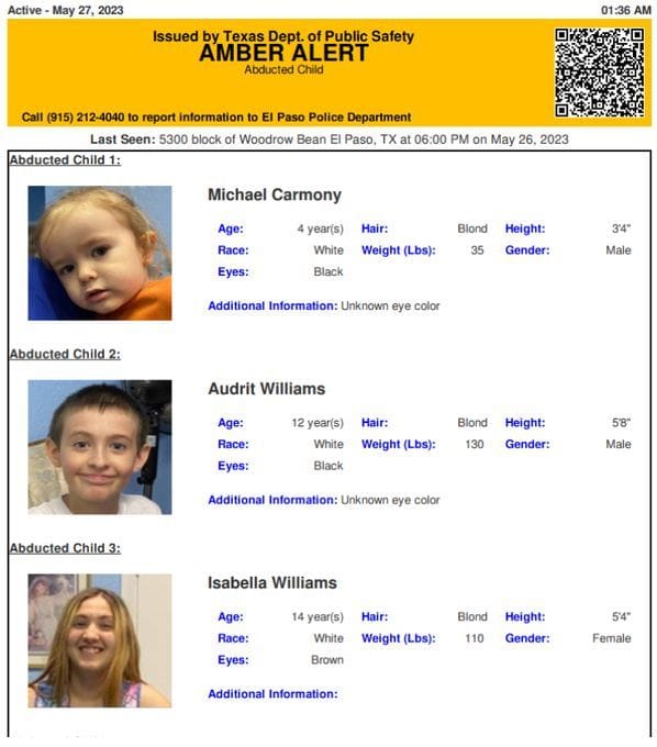 Amber Alert in El Paso Woman is a suspect as 4 children believed to be
